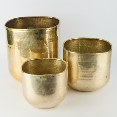 A Set of Three Graduated Citta Design Hammered Metal Planters