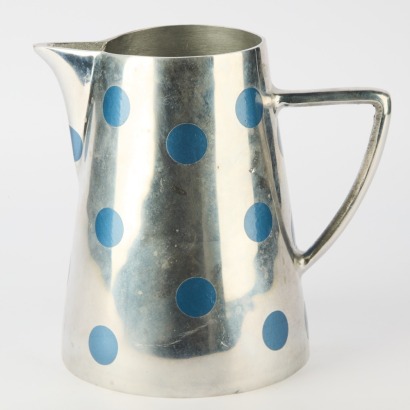 A Large Pewter Jug with Blue Circles
