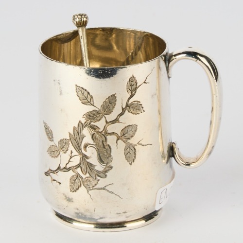 A James Dixon and Son Silver Plated Mug with A Hamilton and Inches Sterling Silver Spoon (1906)