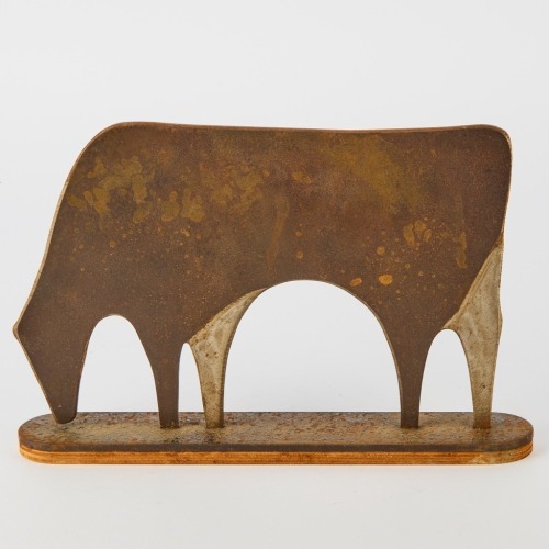 A Mixed Metal Brutalist Cow Sculpture