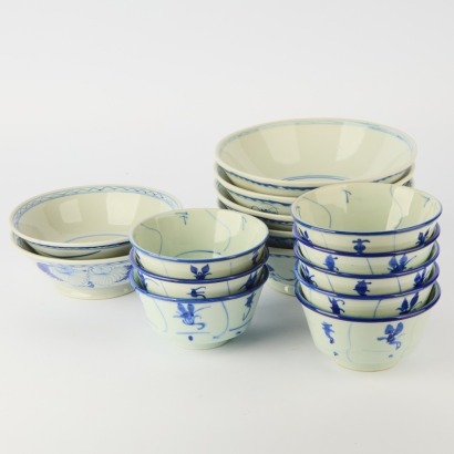 A Group of Fifteen Chinese Blue and White Dishes and Bowls