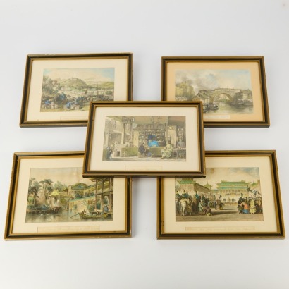 A Group of Five Chinese Qing Dynasty Style European Landscape Prints