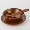 A Group of Four Chinese Red Lacquer and Gilt-Decorated Floral Dishes, Bowls and Spoons
