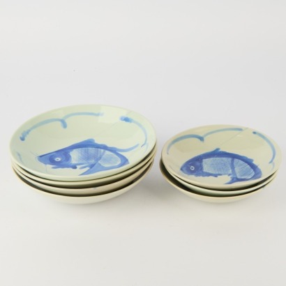 A Group of Seven Chinese Blue and White Fish Dishes