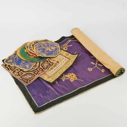 A Group of Eighteen Chinese 19th Century Qing Dynasty Embroidered Panels