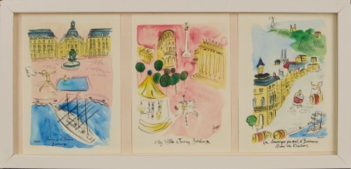 A Trio of Framed Arnaud Faugas Original Watercolours