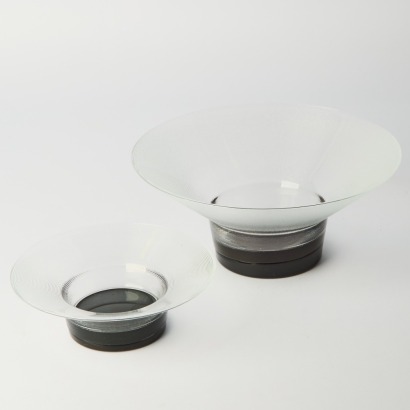 A Pair Of Ribbed Glass Bowls By Jiri Suhajek C.1980s