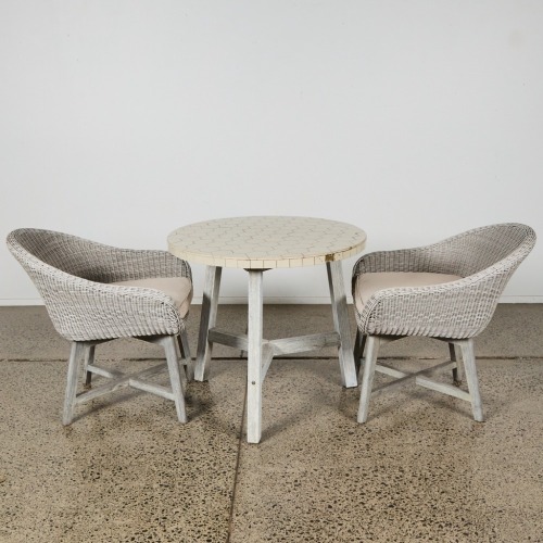 A Three-Piece Indoor/Outdoor Table and Chair Set