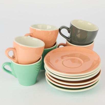 A colourful collection of six Italian Cups and Saucers by ACF