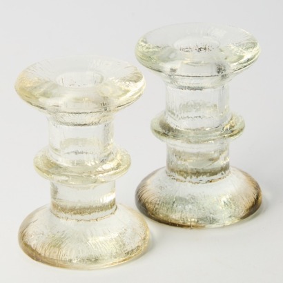 A pair of Vintage iittala Festivo Glass Candle Holders by Timo Sarpaneva