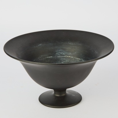 A 1920's Tiffin Glass Co Black Satin Glass Compote Bowl