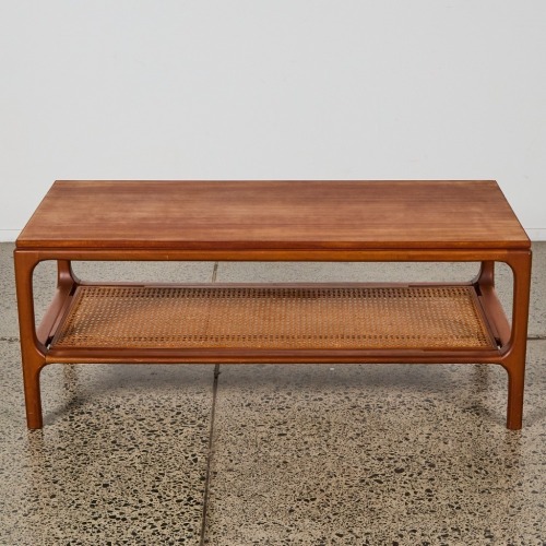A Mid-Century Danske M&oslash;bler Coffee Table with Rattan Magazine Shelf