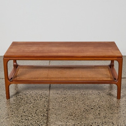 A Mid-Century Danske M&oslash;bler Coffee Table with Rattan Magazine Shelf