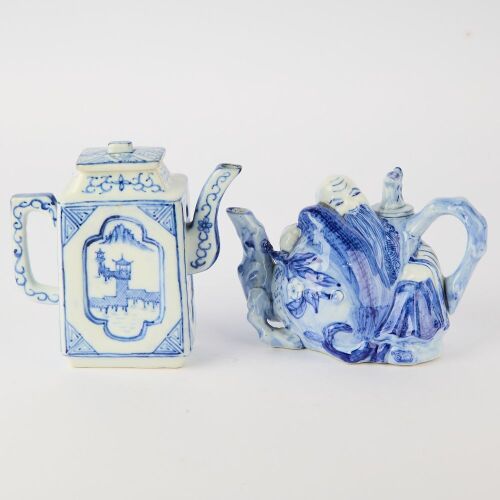 A Set of Two Chinese 20th Century Blue and White Teapots