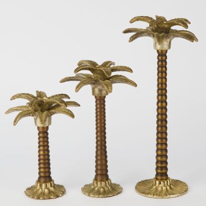 A Trio of Cast Palm Tree Candlesticks