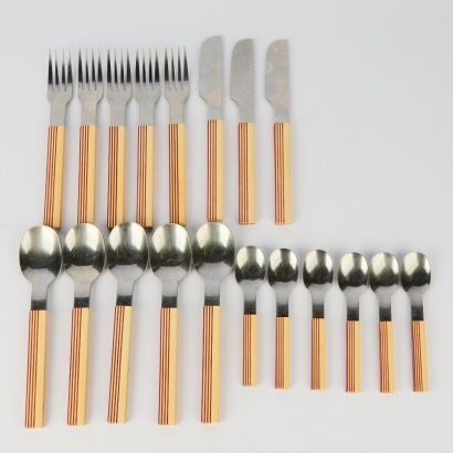 A Set of Vintage Boda Stripe Stainless Steel Cutlery, Japan