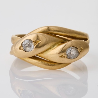 18ct Yellow Gold, Vintage, Handmade, 0.30ct Diamond Snake Ring