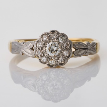 18ct Yellow Gold / Palladium, Vintage, 0.21ct Diamond Cluster Ring
