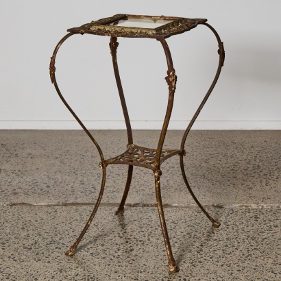 A Vintage French Patinated Iron and Glass Plant Stand