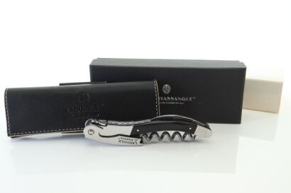 (1) Laguiole Tradition Sommelier Wine Knife Black Cow Horn with Black Leather Pouch (GB) - (10 Year Warranty)