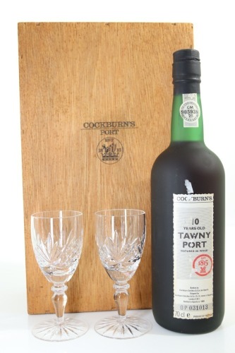(1) Cockburn's 10 Year Old Tawny Port Bottled in 1986 with Crystal Port Glasses, Portugal (GB)