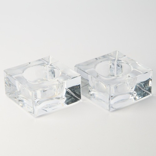 A Pair of Heavy Glass Candle Holders