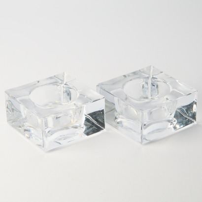 A Pair of Heavy Glass Candle Holders
