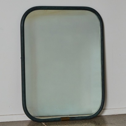 A Metal Framed Mirror with Brass Detailing