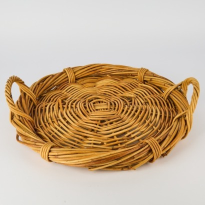 A Woven Wicker Basket Tray with Raised Sides