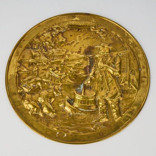 A Brass Plate with Farming Scene