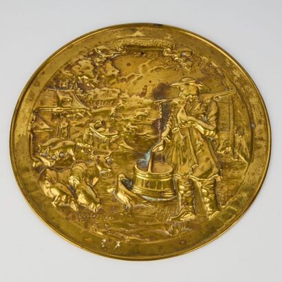 A Brass Plate with Farming Scene
