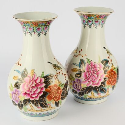 A Pair of Chinese Early 20th Century Painted Floral Vases