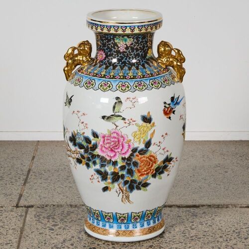 A Chinese Early 20th Century Large Painted Vase with Bird-and-Flower Decoration
