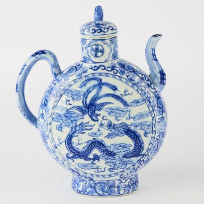 A Chinese 20th Century Blue and White Dragon-Decorated Teapot