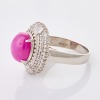 Platinum, 4.61ct Ruby Cabochon / 0.50ct Round / 0.19ct Baguette Diamond Cluster Ring - 2