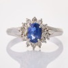 Platinum, 0.75ct Sapphire / 0.19ct Diamond Cluster Ring