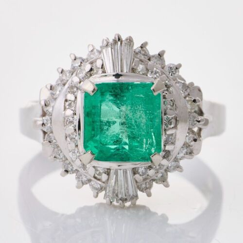 Platinum, 1.43ct Emerald / 0.53ct Diamond Cluster Ring