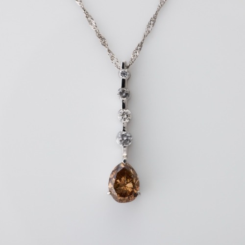 Platinum, 0.89ct Fancy Yellowish Brown Diamond Pendant on Herringbone Link Chain