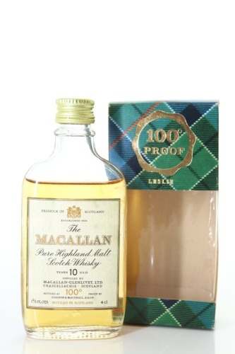 (1) The Macallan 10 Year Old 100 Proof Pure Highland Malt Scotch Whisky Miniature, 57.1% ABV, Circa. 1970's-80's (100 Proof Gordon & MacPhail Tartan Miniature) (GB)