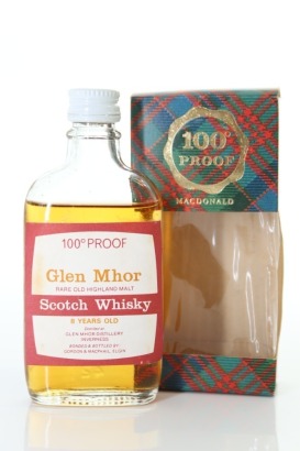 (1) Glen Mhor 8 Year Old 100 Proof Single Malt Scotch Whisky Miniature, 57.1% ABV, Circa. 1970's-80's (100 Proof Gordon & MacPhail Tartan Miniature) (GB)