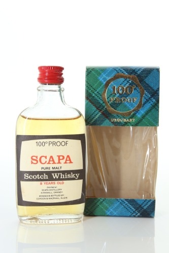 (1) Scapa 8 Year Old 100 Proof Pure Malt Scotch Whisky Miniature, 57.1% ABV, Circa. 1970's-80's (100 Proof Gordon & MacPhail Tartan Miniature) (GB)