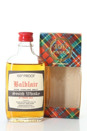 (1) Balblair 10 Year Old 100 Proof Pure Highland Malt Scotch Whisky Miniature, 57.1% ABV, Circa. 1970's-80's (100 Proof Gordon & MacPhail Tartan Miniature) (GB)