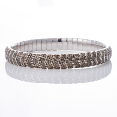 9ct White Gold, Contemporary, 4.63ct Brown Diamond, Pav&eacute; Set Bangle