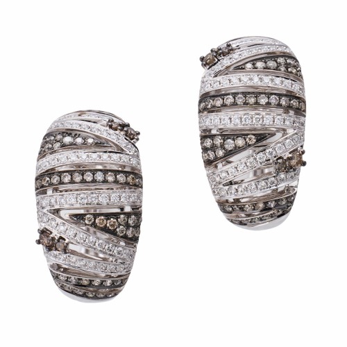 18ct White Gold, 0.94ct Brown / White Diamond Hoop Earrings