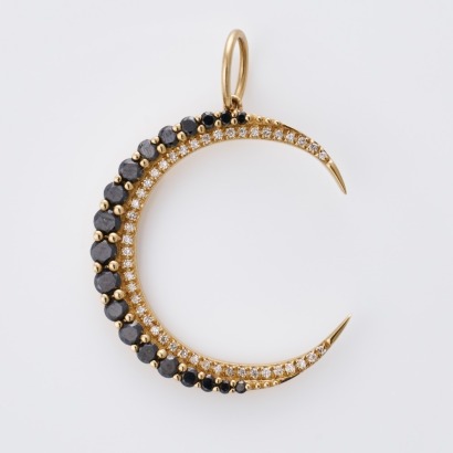 14ct Yellow Gold, Black / 0.04ct White Diamond Crescent Moon Pendant