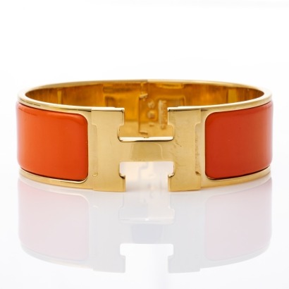 Herm&egrave;s, Clic H Wide Orange Enamel Bracelet