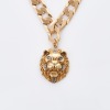 9ct Yellow Gold, 55cm Curb Link Chain with 0.02ct Diamond Set Lion Charm