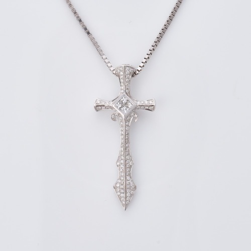 18ct White Gold, 0.20ct Diamond Cross Pendant on 45cm Cable Link Chain