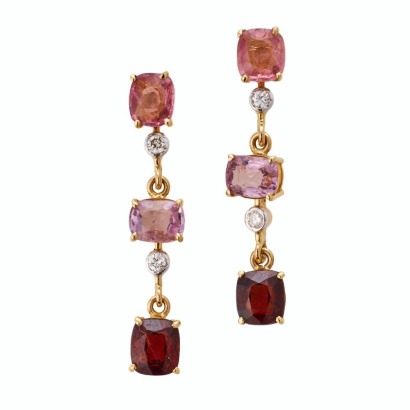 14ct Yellow Gold, Garnet, Spinel / 0.03ct Diamond Drop Earrings