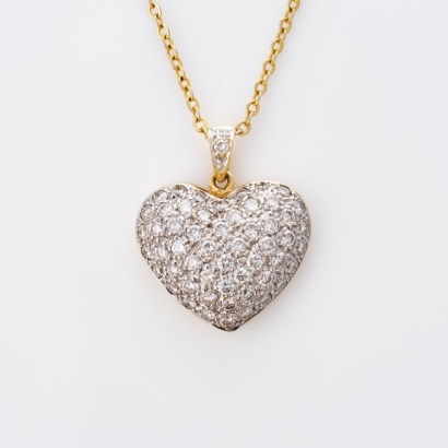 18ct Yellow Gold, 1.10ct Diamond Heart Pendant on 40cm Gold Plated Chain